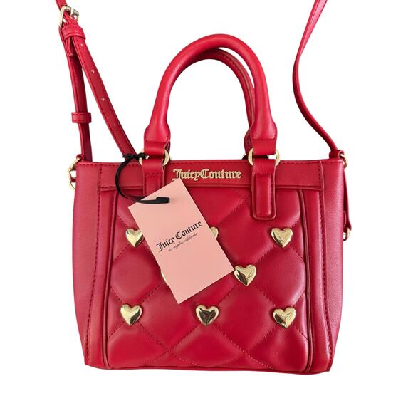 NWT Juicy Couture Red Quilted Mini Tote with Gold Heart Studs Crossbody Bag - Picture 5 of 10